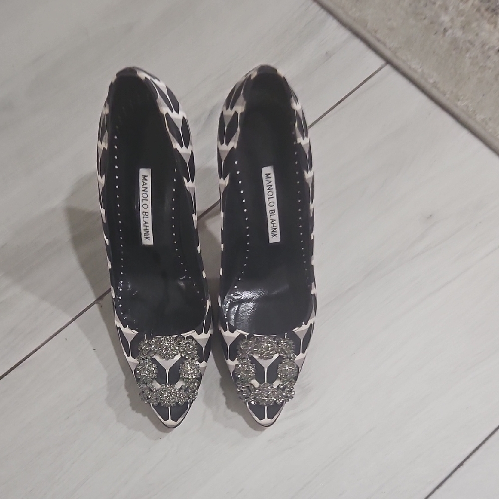 Manolo Blahnik Black and White Heels with Embellishments